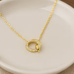 Load image into Gallery viewer, Gold Crystal Circle Pendant Necklace - PEACORA
