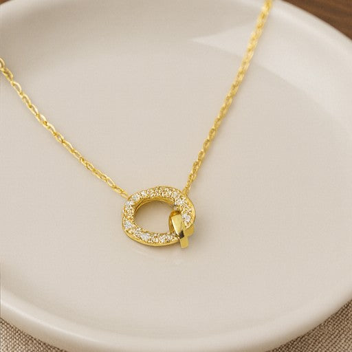 Gold Crystal Circle Pendant Necklace - PEACORA