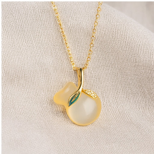 Golden Peach Gemstone Pendant Necklace - PEACORA