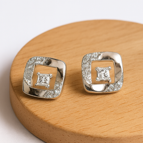 Modern Square Diamond Earrings - PEACORA