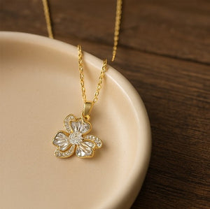 Gold Floral Crystal Pendant Necklace - PEACORA