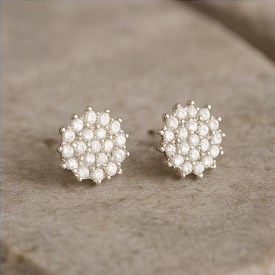 Sparkling Diamond Cluster Stud Earrings - PEACORA