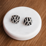 Load image into Gallery viewer, Black Enamel Pavé Stud Earrings - PEACORA
