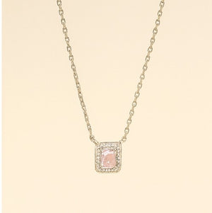 Silver Pink Gemstone Halo Necklace - PEACORA