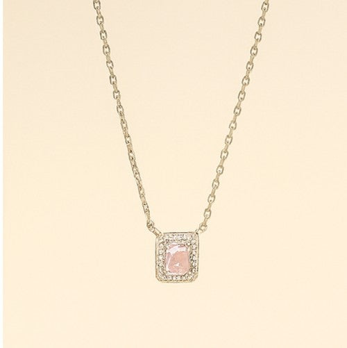 Silver Pink Gemstone Halo Necklace - PEACORA