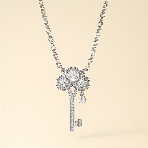 Sterling Silver Clover Key Necklace - PEACORA