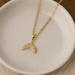 Load image into Gallery viewer, Gold Whale Tail Pendant Necklace - PEACORA
