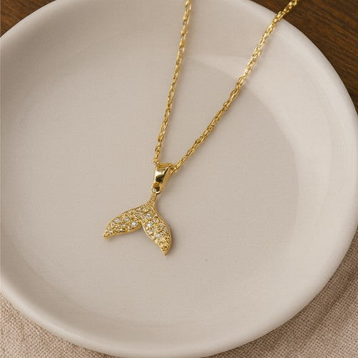 Gold Whale Tail Pendant Necklace - PEACORA