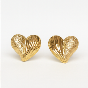 Textured Heart Stud Earrings - PEACORA