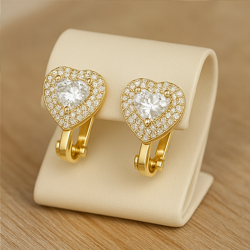 Gold Heart Crystal Stud Earrings - PEACORA