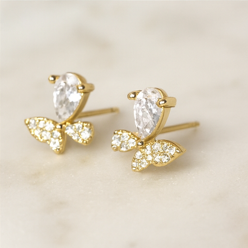 Elegant Gold Floral Stud Earrings - PEACORA