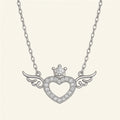Silver Crowned Winged Heart Necklace - PEACORA