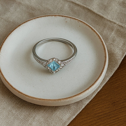 Aquamarine Princess Cut Ring