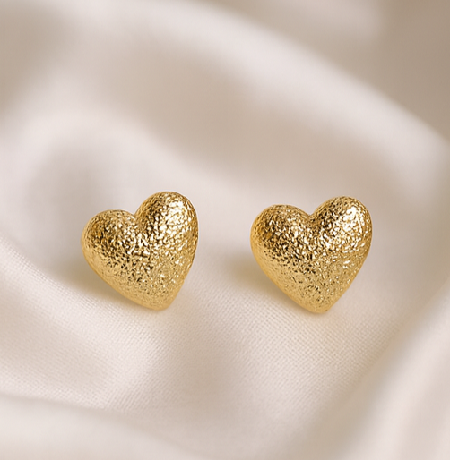 Gold Textured Heart Stud Earrings - PEACORA