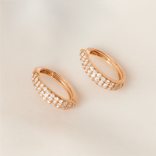 Rose Gold Pavé Tapered Hoops - PEACORA