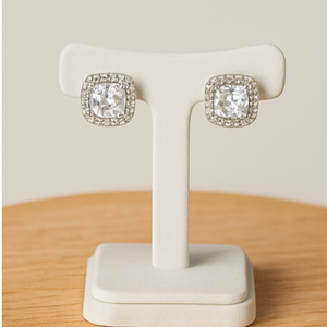 Cushion-Cut Halo Stud Earrings - PEACORA
