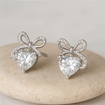 Load image into Gallery viewer, Heart &amp; Bow Crystal Earrings - PEACORA
