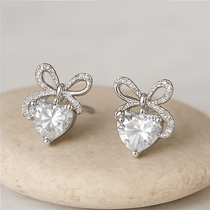 Heart & Bow Crystal Earrings - PEACORA