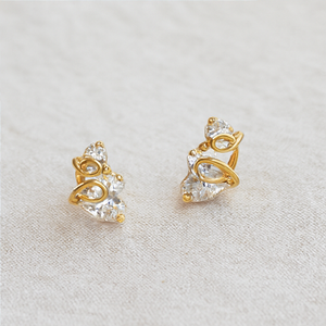 Golden Leaf Crystal Stud Earrings - PEACORA