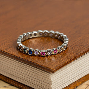 Rainbow Eternity Gemstone Band Ring - PEACORA