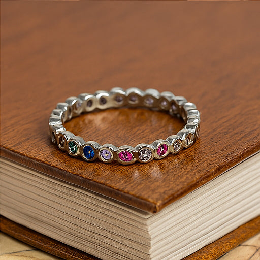 Rainbow Eternity Gemstone Band Ring - PEACORA