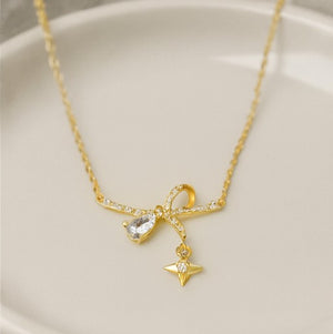 Gold Vermeil Bow and Star Necklace - PEACORA