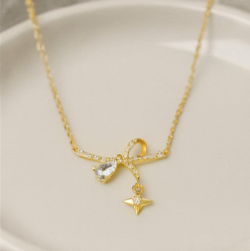 Gold Vermeil Bow and Star Necklace - PEACORA