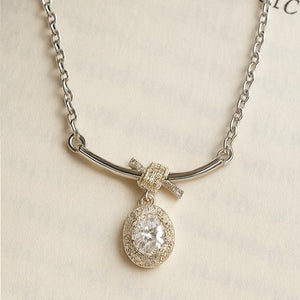 Silver Oval Drop Pendant Necklace - PEACORA