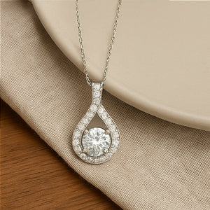 Silver Teardrop Halo Moissanite Necklace - PEACORA
