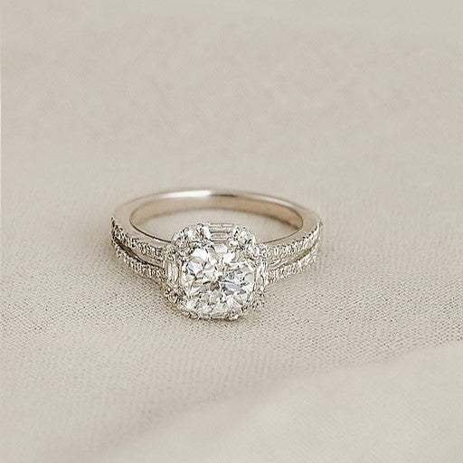 Round Moissanite Halo Split Band Ring