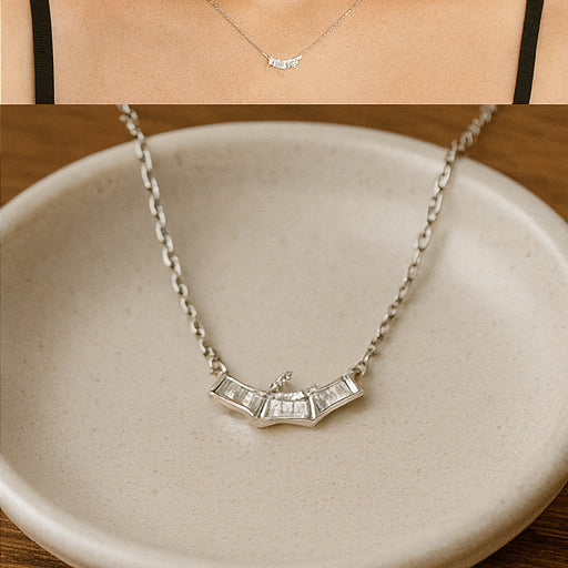 Silver Baguette Crystal Pendant Necklace - PEACORA