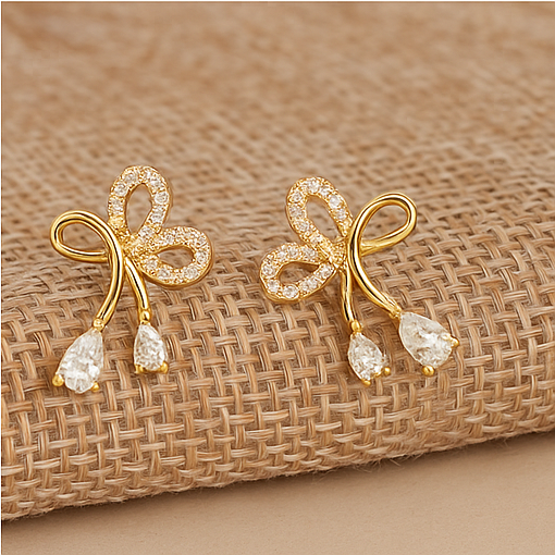 Golden Grace Bow Drop Earrings - PEACORA